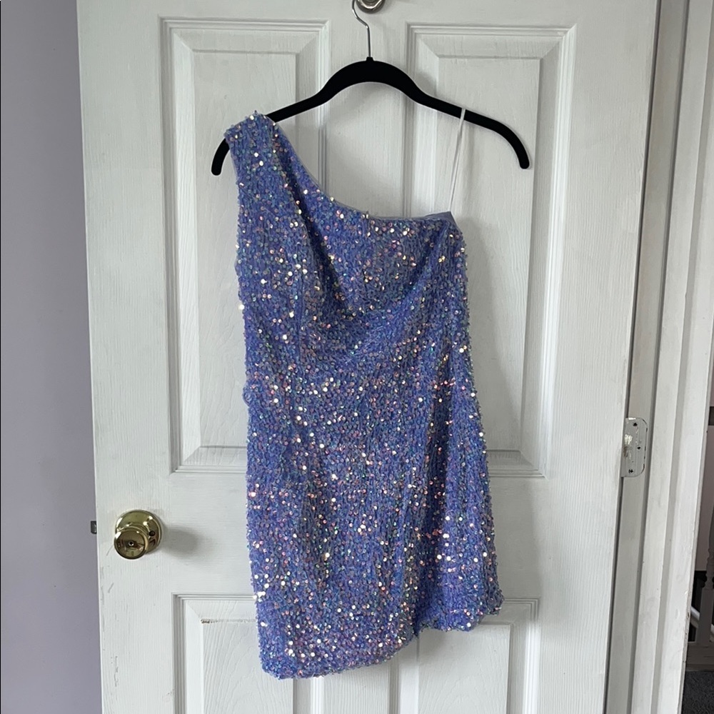 One-Shoulder Sequin Dress in Light Purple